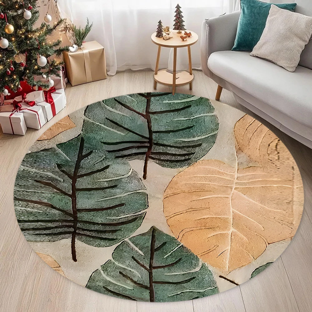 Green Turtle Back Bamboo Print Circular Carpet Rug for Living Room Makeup Table Decoration Foot Mat for Home Decor