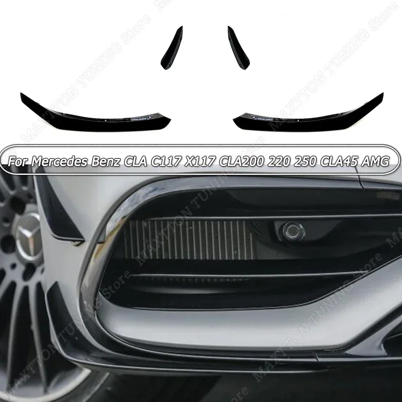 For Mercedes Benz CLA C117 X117 CLA200 220 250 CLA45 AMG 2015-2018 Front Bumper Lip Splitter Fog Lamp Trim Grille Air Blade ABS