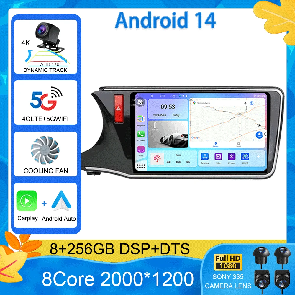 

For Honda City Grace 2014 - 2017 Android 15 Car Radio Multimedia Player Unit RHD Head Navigation GPS 4G Wifi BT DSP QLED Screen