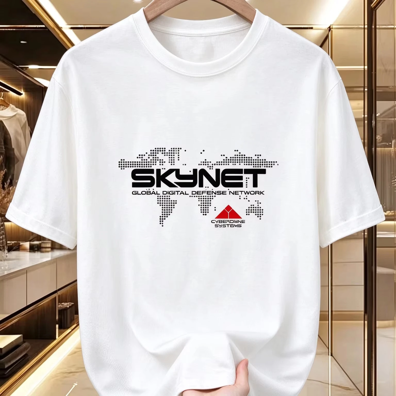 2026 New SKYNET Oversized Unisex Streetwear Sci Fi World Map Dot Graphic T Shirt Tech Letter Logo Front Print Tee