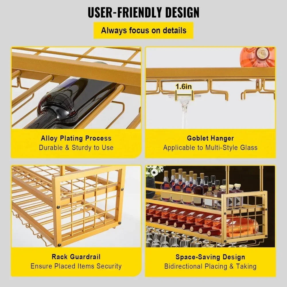 46.9 X 11.8 Inch Hanging Wine Glass Rack Gold Wall-Mounted Wine Glass Rack Perfect for Bar Cafe Kitchen Liquor Storage Wines