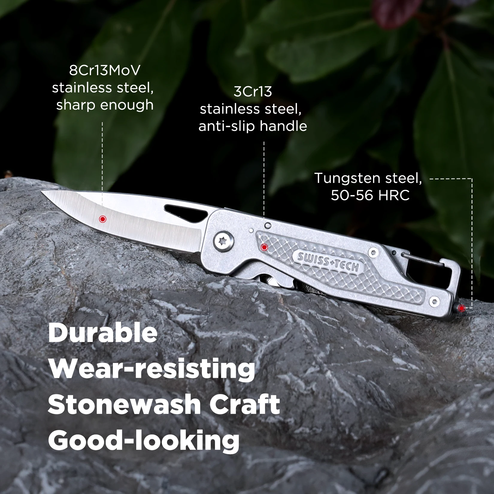 SWISS TECH 13 in 1 Multifunctional Folding Knife Stainless Steel Pocket Mini Portable Knife Outdoor Camping Emergency Tool