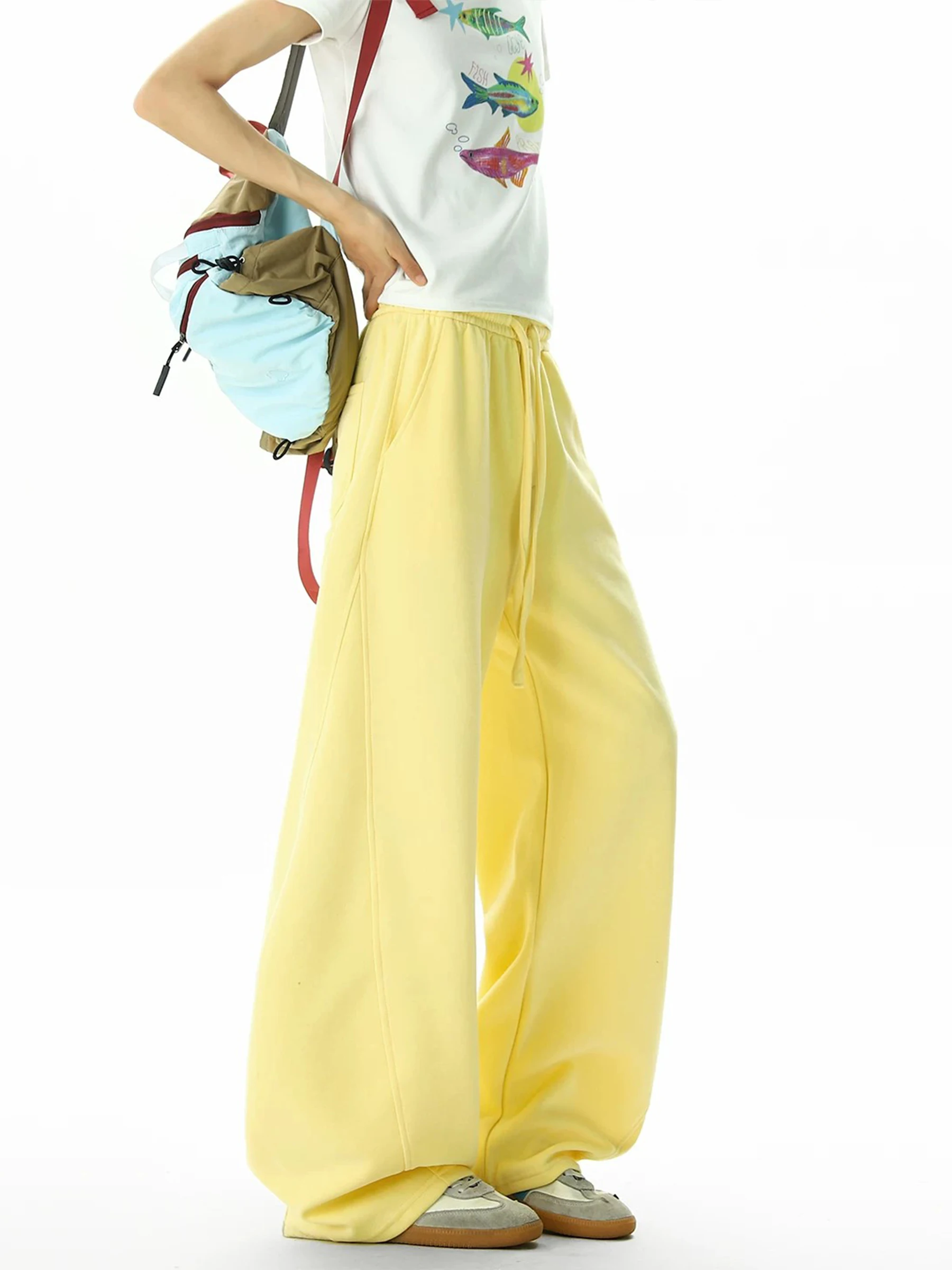 

Dopamine Yellow Knife Casual Pants Loose Lazy Style Women's Men's Summer Wide Leg Sporty Loose Fit Trousers