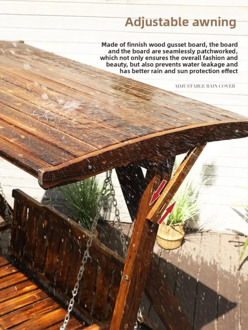 Outdoor Multi-person Internet-famous Swings: Outdoor Adult Rockers, Ins-style 3-person Courtyard Wooden Hanging Swings