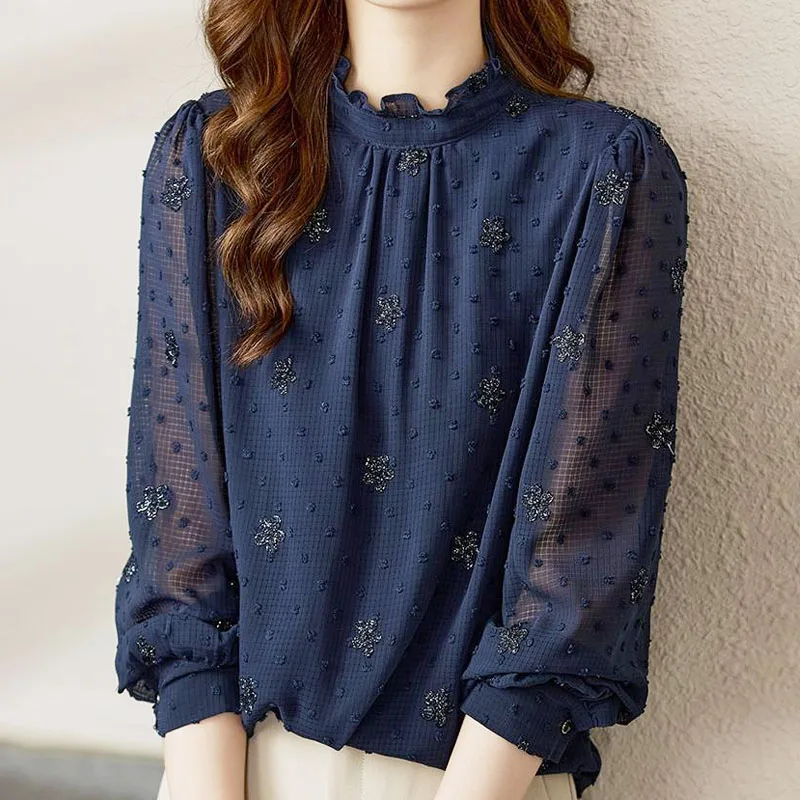 2023 Nieuwe High-End Temperament Elegante Mode Chiffon Lange Mouw Blouses Truien Voor Vrouwen Office Lady All-Match chic Tops