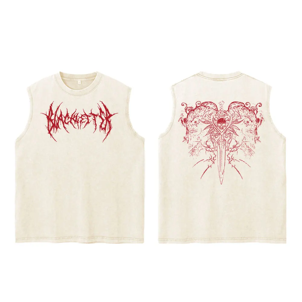 Men's Vintage Washed Tank Top with Skull & Sword Graphic, Oversized Sleeveless Muscle Shirt for Gothic & Streetwear Fans