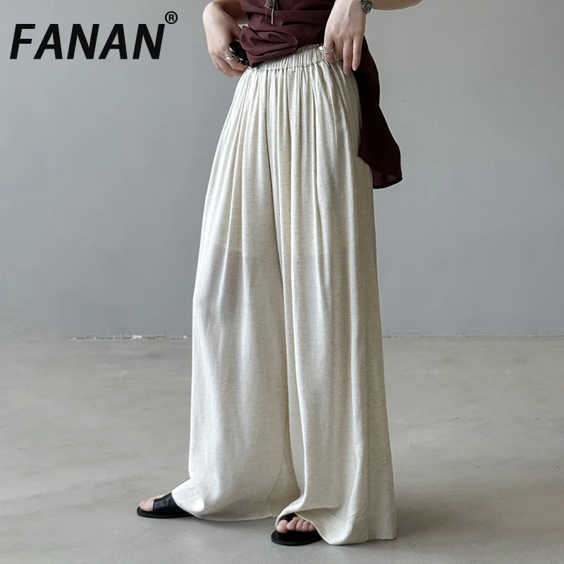 

FANAN Solid Linen Sunscreen Pants For Women Elastic High Waist Wide Leg Trousers Casual Loose Minimalism Clothes 2025 Summer New