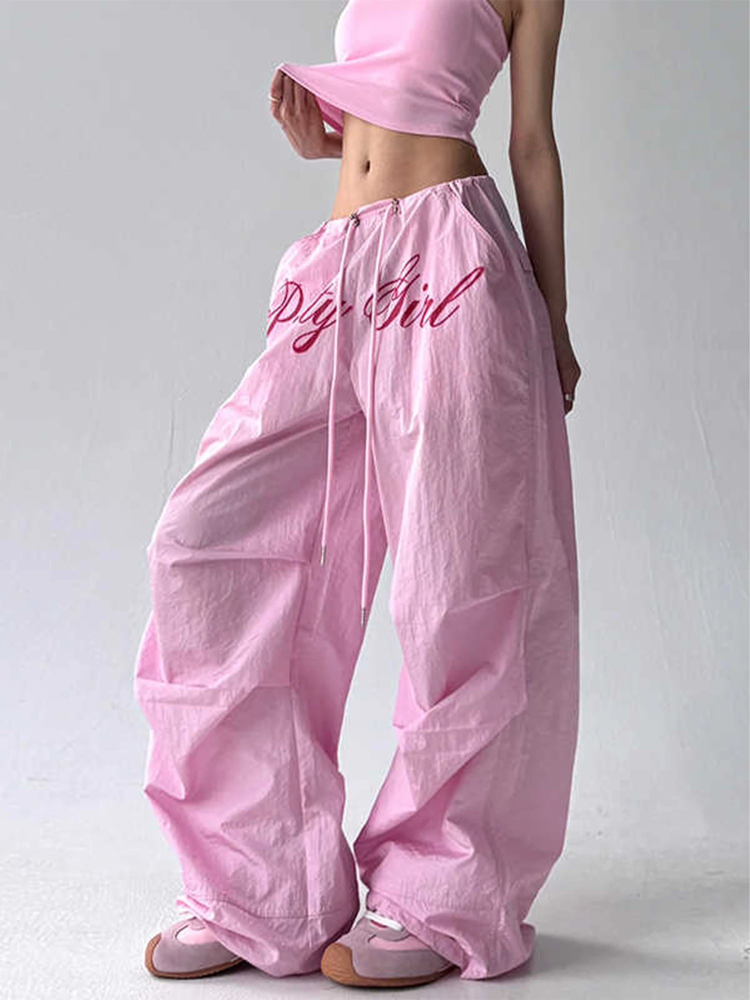 Women Pink Y2k Baggy Parachute Pants Harajuku Cargo Pants Vintage Jazz Dance Trousers Japanese 2000s Style Oversize Clothes 2025