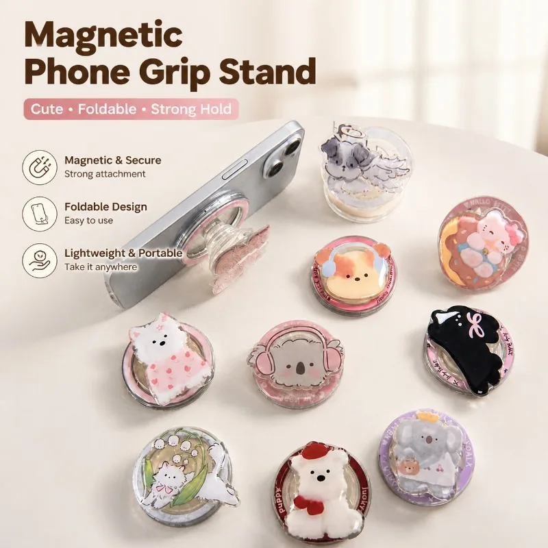 

Magnetic Phone Grip Stand, Cartoon Foldable Finger Ring Holder, Strong Suction, Portable and Creative for Smartphones