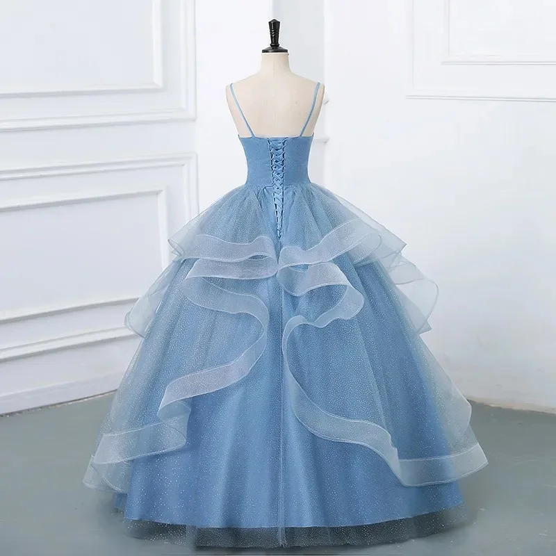 Nova cinta sem alças nicho cinza azul cerimônia de maioridade, desempenho de exame de arte vocal, anfitrião de festa de aniversário, vestido de noite