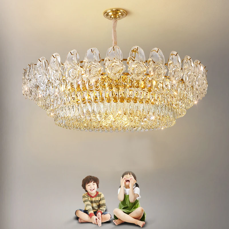 French Luxury Crystal Chandelier Living Room Dining Room Bedroom Light Designer Creative Rose Lighting Fixture Study Hall Lamps