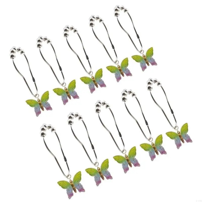 F19B 10Pcs Colorful Acrylic Butterfly Shower Curtain Rings Rusts Resistant Decorative Curtain Hooks for Bathroom Accessories