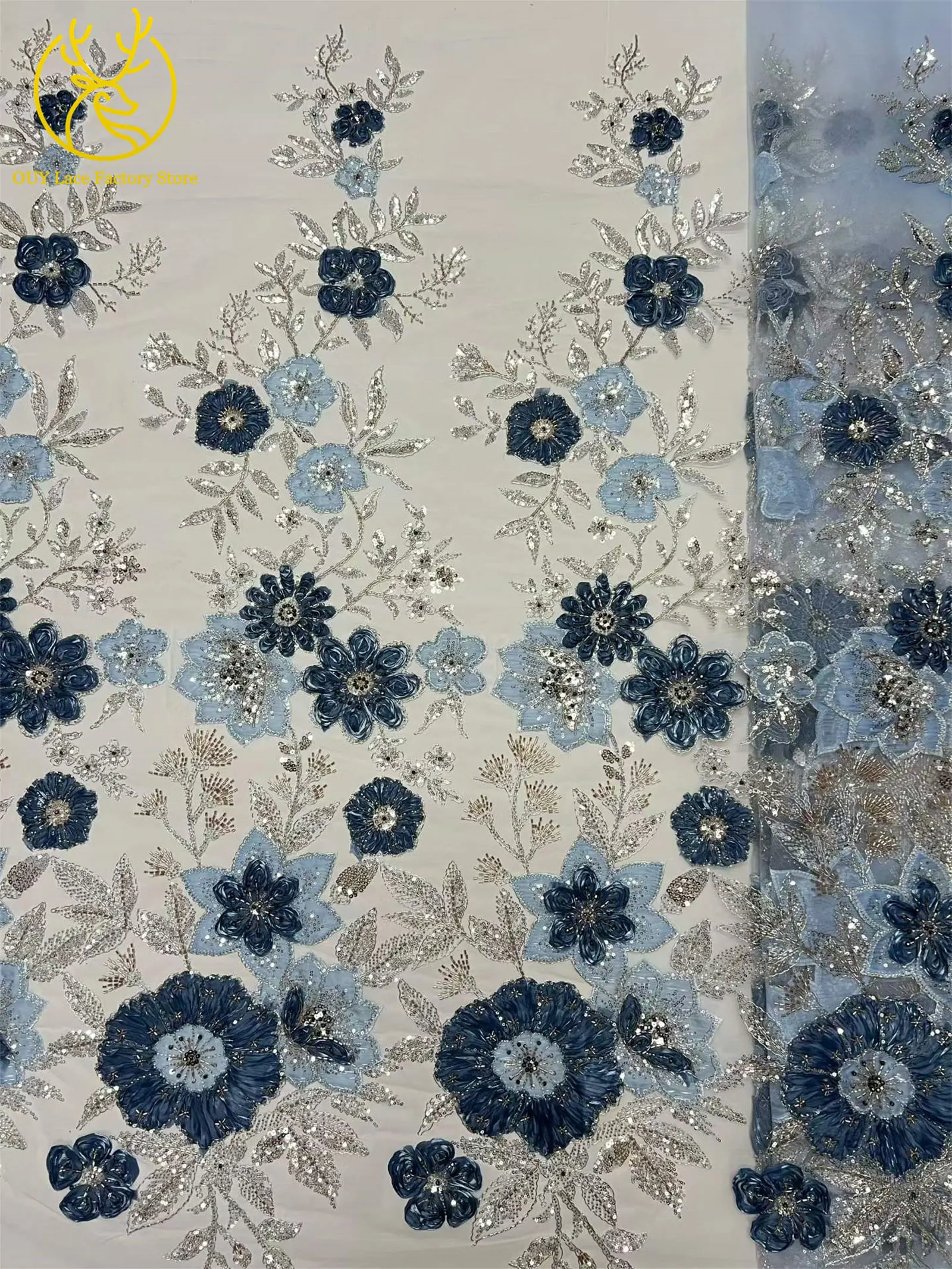 Modische 3D-Blumenstickerei Pailletten Tüll-Mesh-Spitze 2026 Nigerianische Perlen-Mesh-Spitze für Braut-Hochzeitskleider und Partykleider zum Nähen – Detail 5