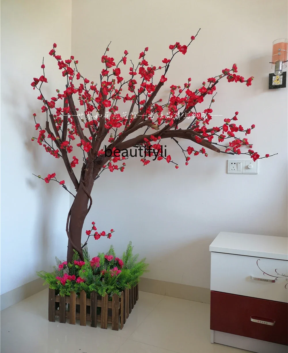 Imitative Tree New Year Wax Red Plum Blossom Large Indoor and Outdoor Decoration Small Wishing Landscape   Floor Window