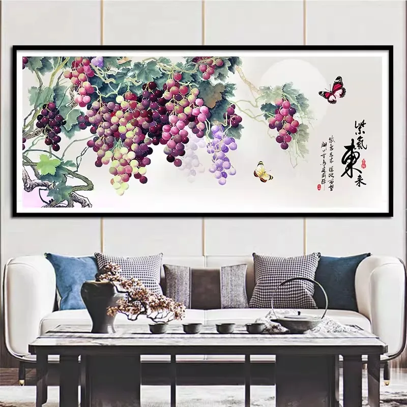 

Вышивка крестом ручной работы в современном простом стиле, хлопковая ткань, узор с изображением винограда, настенное искусство для гостиной и спальни, ручная вышивка