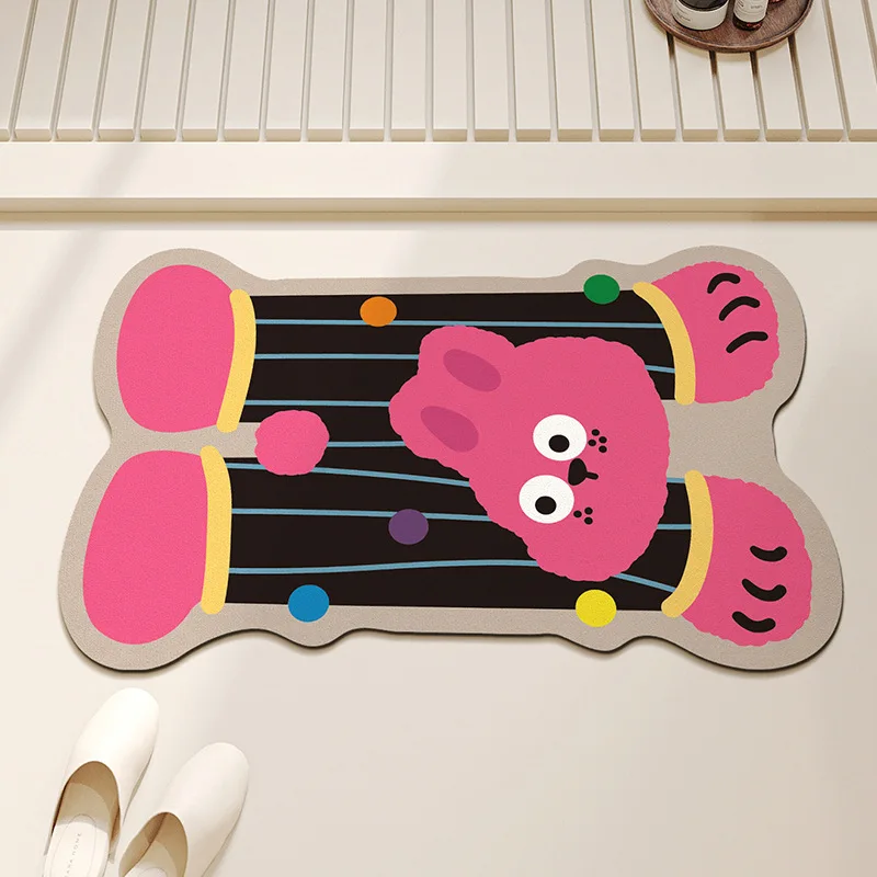 Tapis de sol de salle de bains en boue de diatomée de forme spéciale Dopamine, absorbant l'eau et d'entretien facile, lapin mignon, tapis de sol de salle de bain à séchage rapide