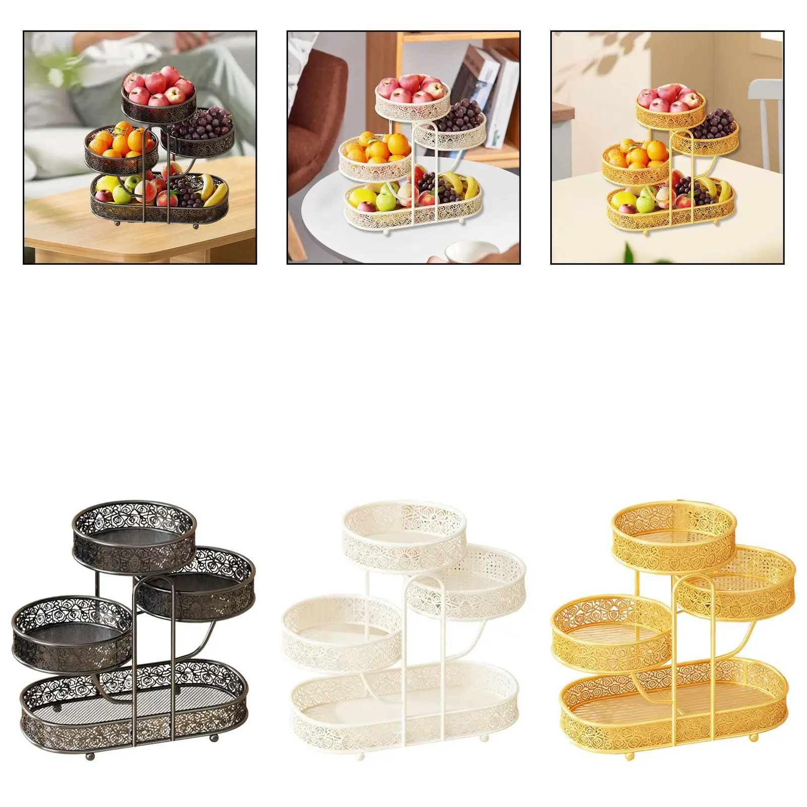 Countertop Fruit Basket 4 Tier Iron Wire Stand Vegetable Bread Snack Holder for Kitchen Home Decor