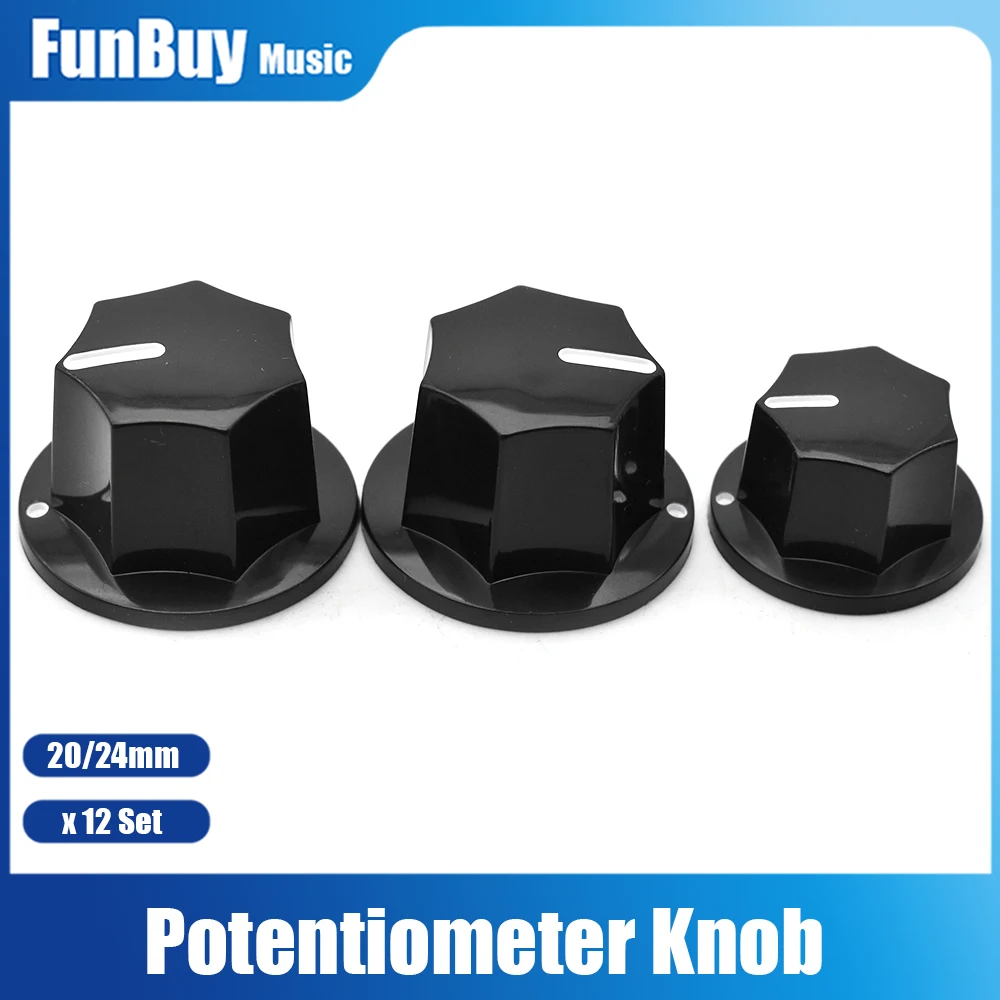 3Pcs Amp Volume Tone Control Knobs Plastic Black Vintage Style Jazz Bass Guitar Potentiometer Knob