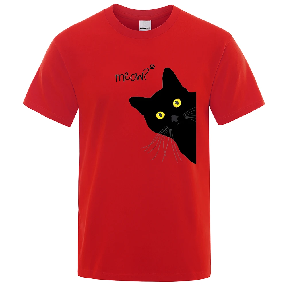 Meow chat noir impression drôle hommes femmes T-Shirts respirant t-shirt vêtements été haut surdimensionné ample à manches courtes