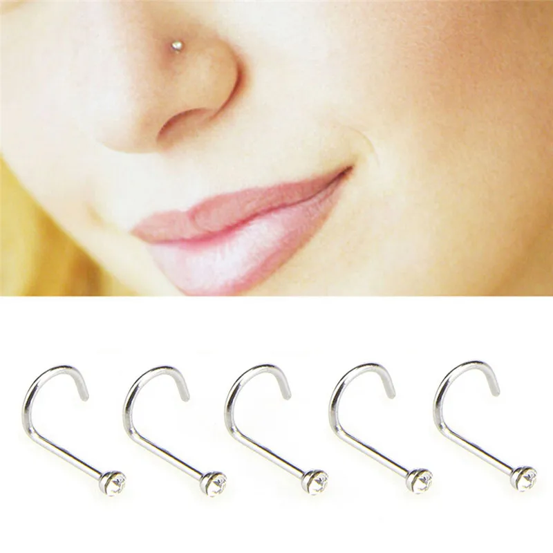 20PCS/Set Stainless Steel Crystal Rhinestone Jewelry Piercing Nose Stud Rings