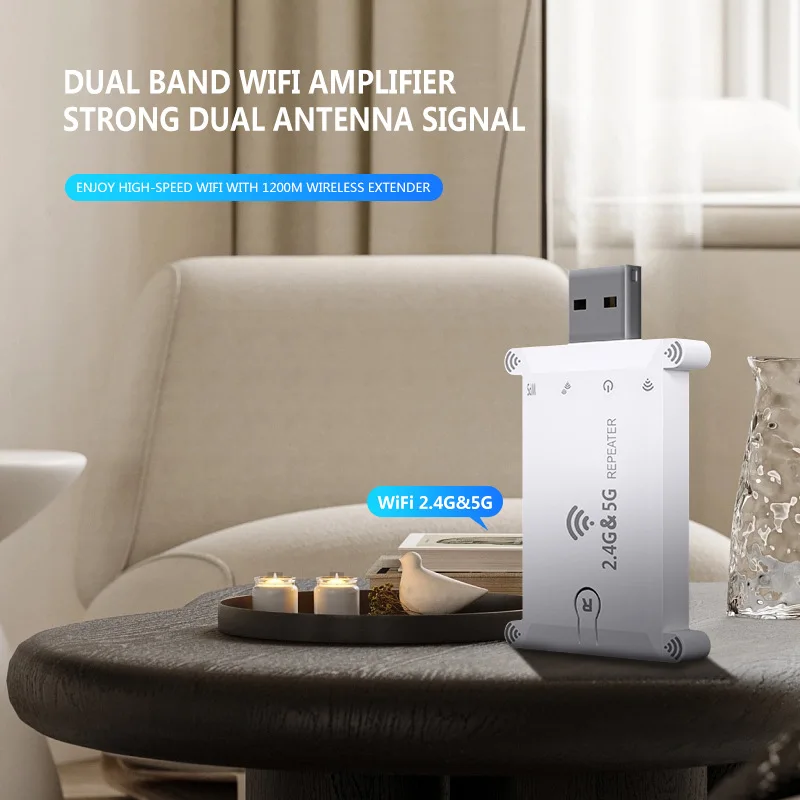 5GHz 2.4GHz WiFi extension  Dual band 1200M wireless signal amplification WiFi repeater USB powered wireless network reception