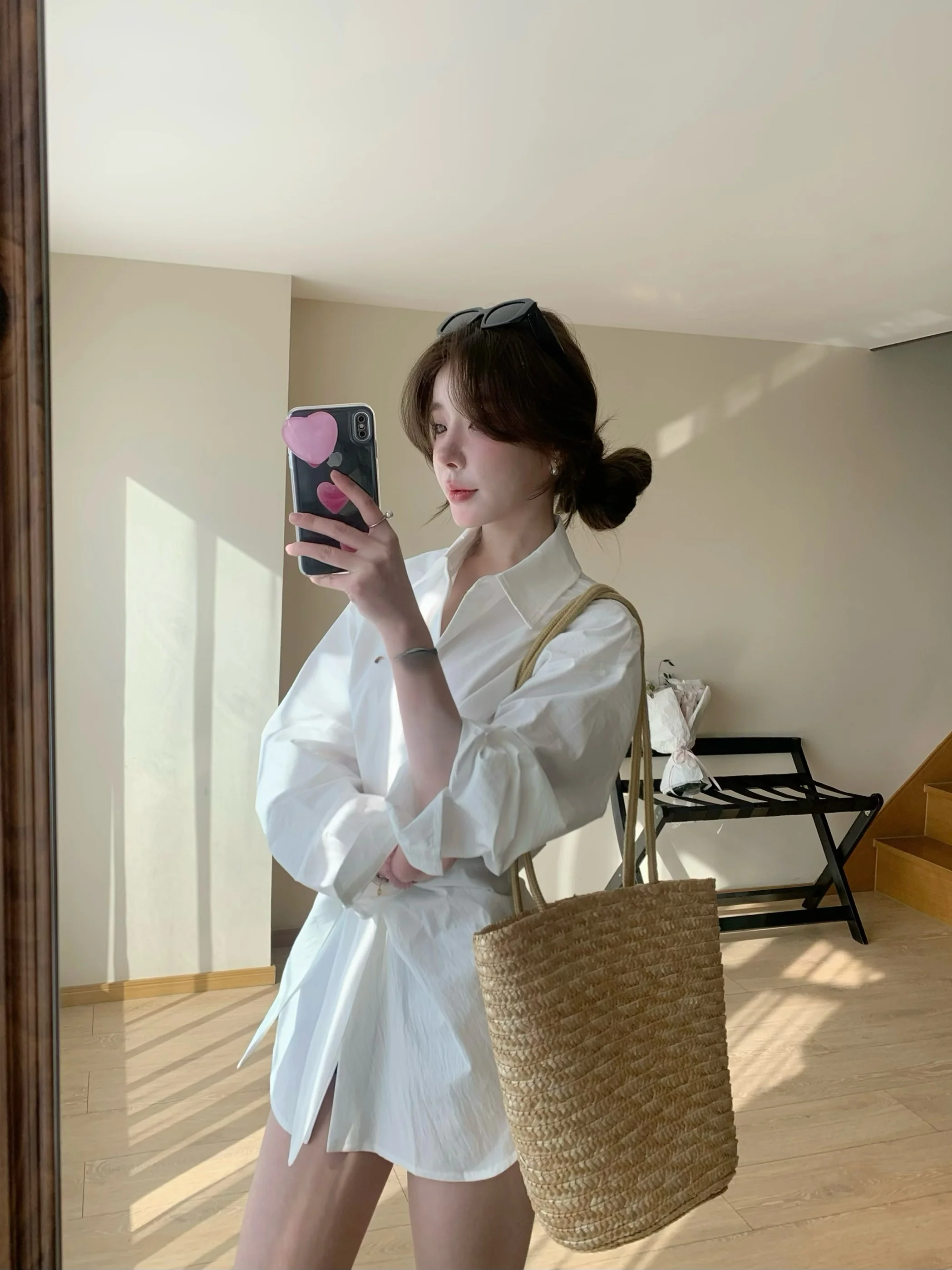 

Ele White irt Women's Sle Belted Design Breathable Skin-Friendly Long Sve Slim Fit Korean Aesthetic Faion