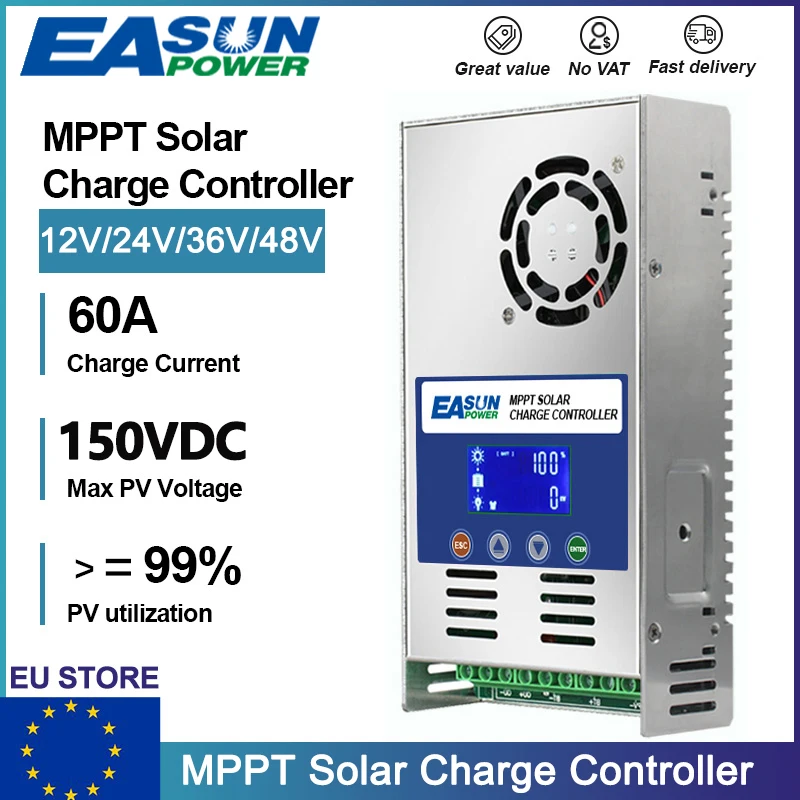EASUN 60A Mppt Solar Charge Controller 12V 24V 36V 48V Auto Solar Regulator Solar Panel For Max 150VDC Input Lifepo4 Battery