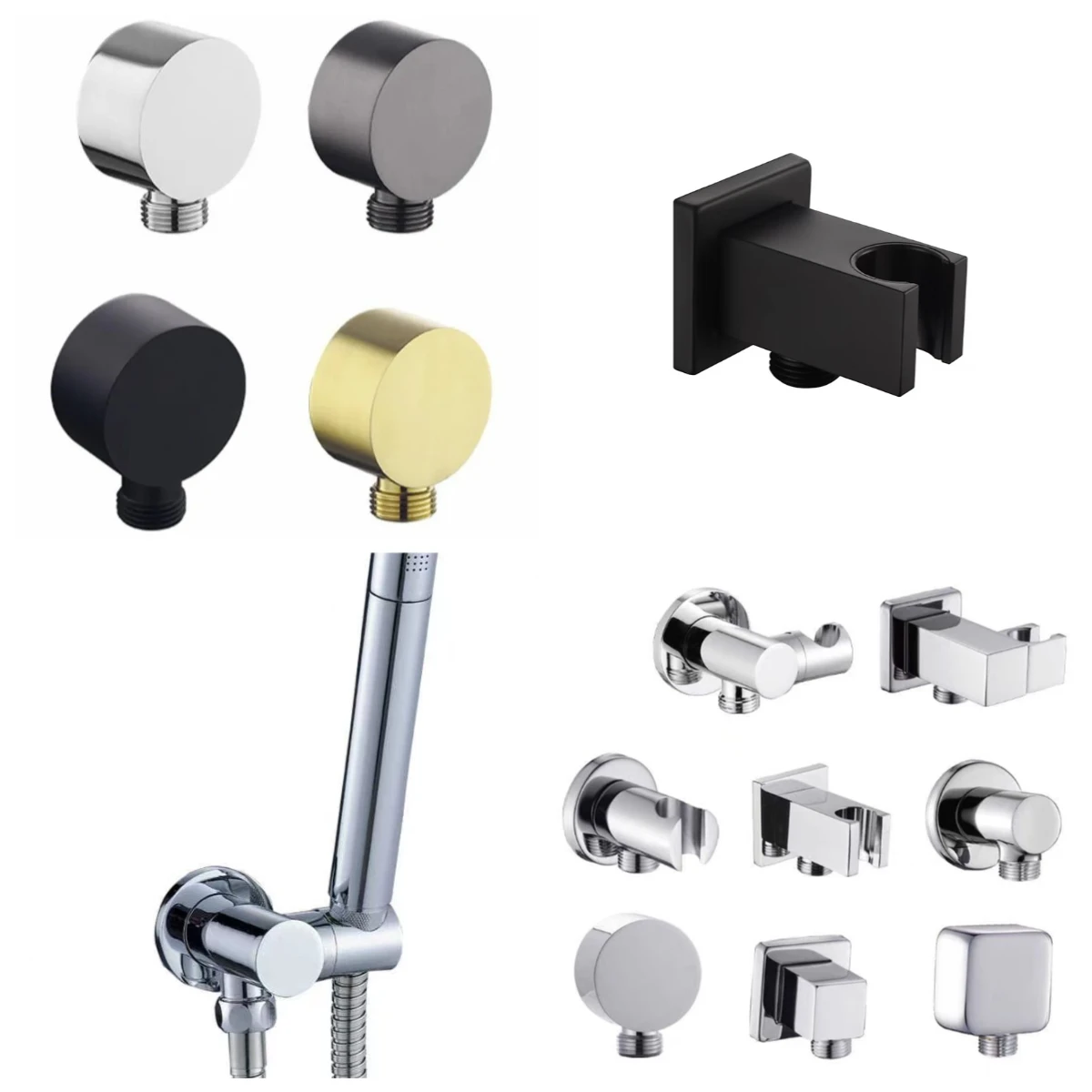 

Unit Hose Support Arm Silver Shower Bracket 1/2 Bathroom Faucet Accessories Brass Wall Mounted Hose Connector Wall Elbow
