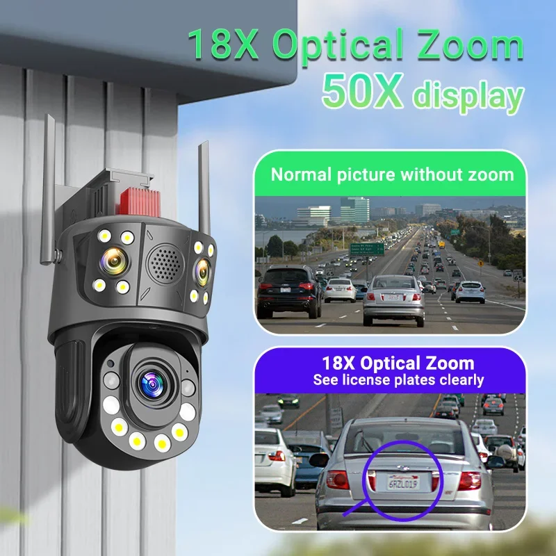 Rscamtom Icsee 6K 야외 Wifi 3 렌즈 100x 광학 줌 Ip 카메라 인간 감지 컬러 야간 투시경 카메라 Wifi
