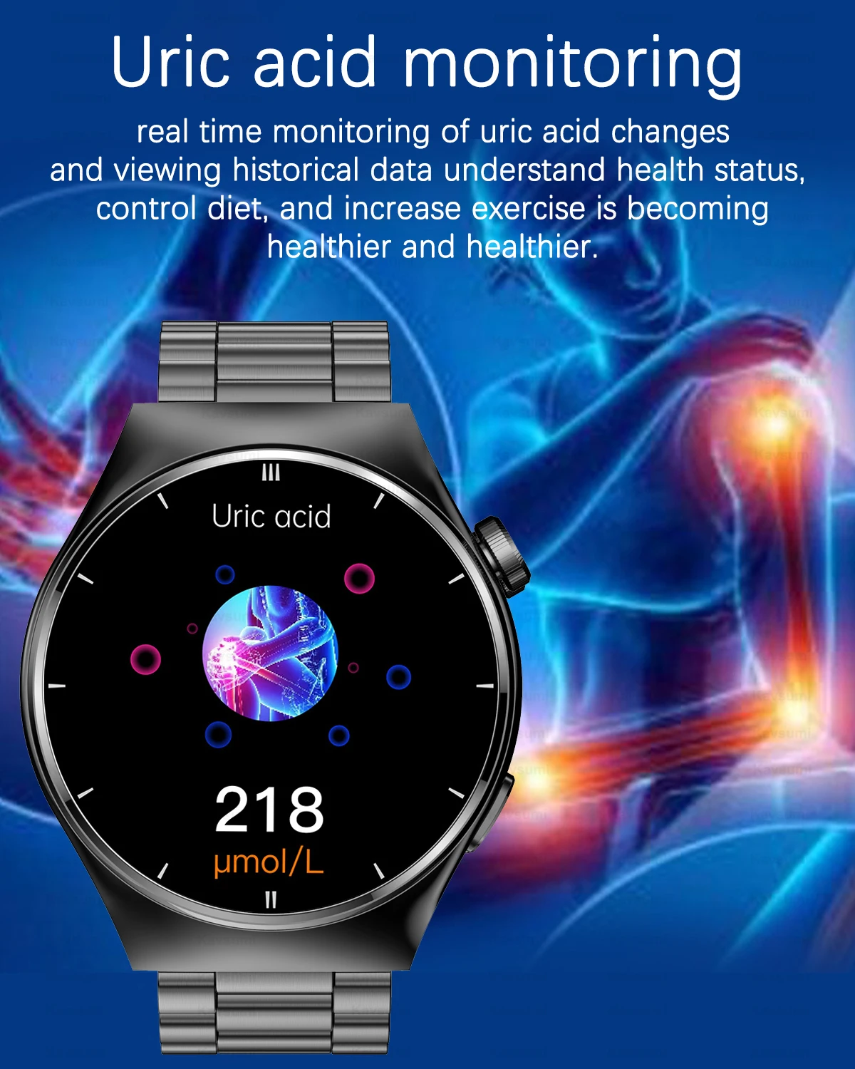 Relógio Inteligente de Grau Médico Masculino, Monitor de Saúde, ECG, Chamada Bluetooth, Lipídios Sanguíneos, Ácido Úrico, Glicose Sanguínea,