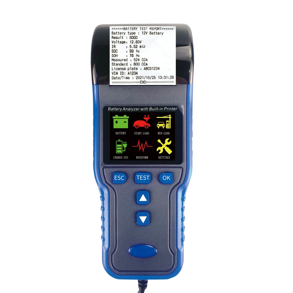 Battery Tester Analyzer with Printer 100~2000 CCA Battery Auto Cranking and Charging State Tester 12V/24V Car Batter Analyzer,