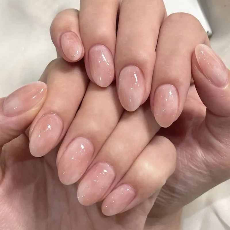 24 piezas uñas postizas rosadas almendra simples, cortas, artificiales 3