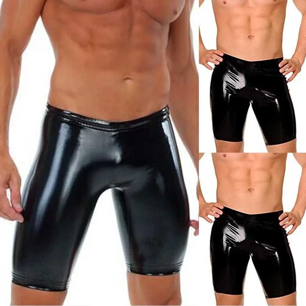 Item Color Men\'s Shorts Underwear Shorts Wet Look Artificial PU Briefs Shorts Mens PU-Leather Pants Pants Black