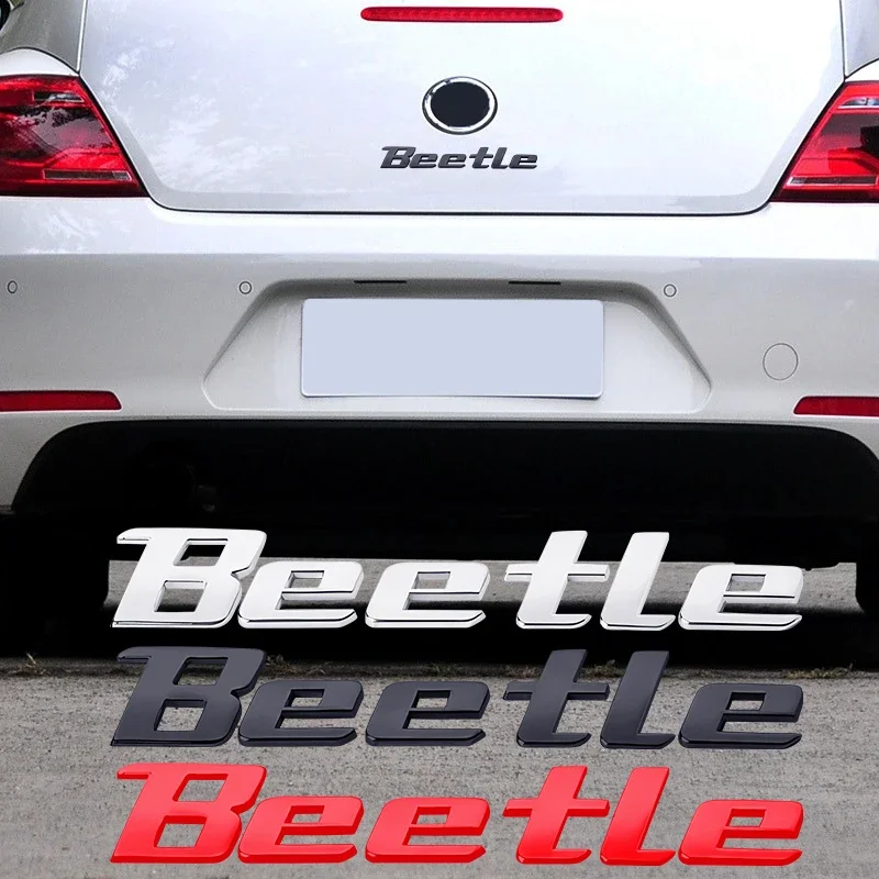 3D Metal logo Sticker Beetle Emblem Badge Chrome Black Red Letter Decal For Volkswagen VW Beetle Rear Trunk Decor Accessories