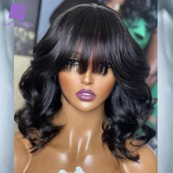 Fringe Bangs Wig Short Body Wave Natural Human Hair Brazilian Machine Made Wigs Deep Wave Bob None Lace Wig For Black Women