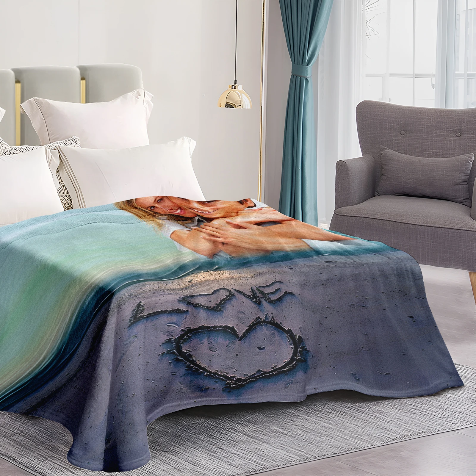 Custom Photo Blanket Couples Anniversary Pattern Sofa Chair Family Travel Blanket for Wife Husband Valentine's Day Anniversary