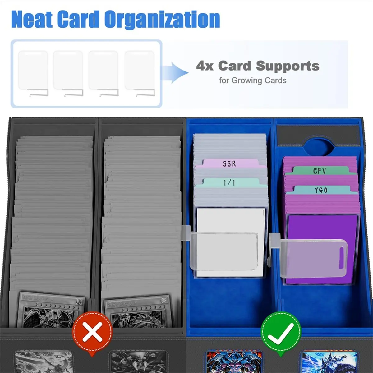 New arrival Trading Card Storage Box with Window, 4-Row Deck Case with Removable Lid,Card Deck Box for Game Sports Card Black&