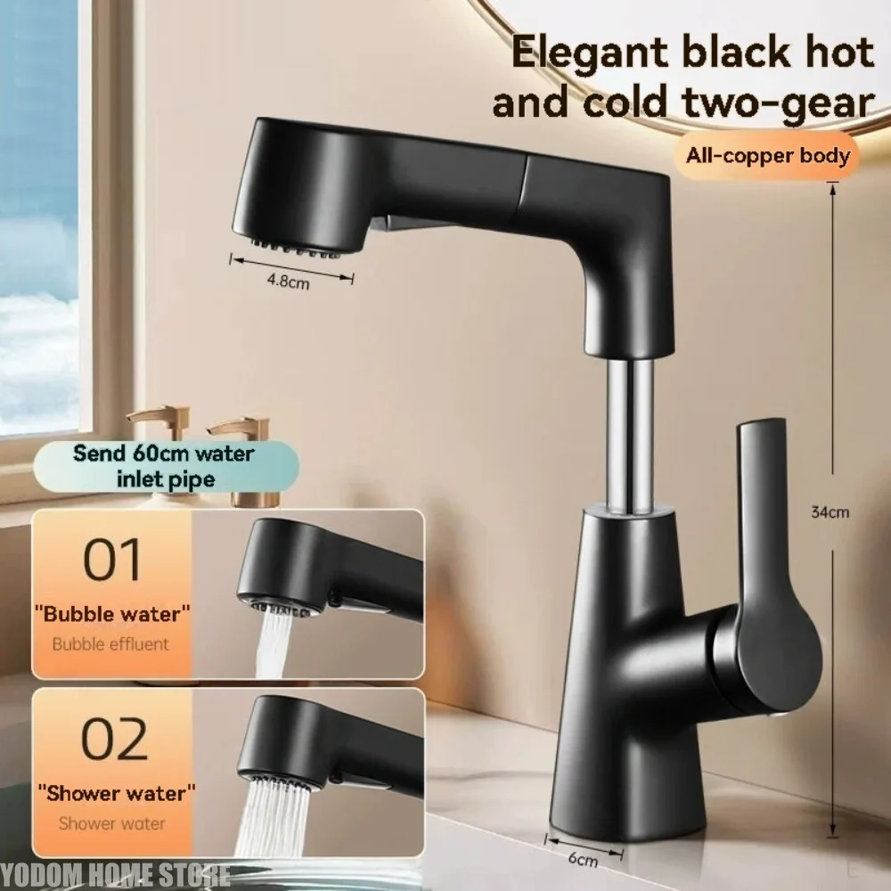 2026 New Rotary Pull-out Bathroom Sink Faucet Hot & Cold Water 2 Modes Water Outlet Stylish Modern Design Basin Mixer Tap