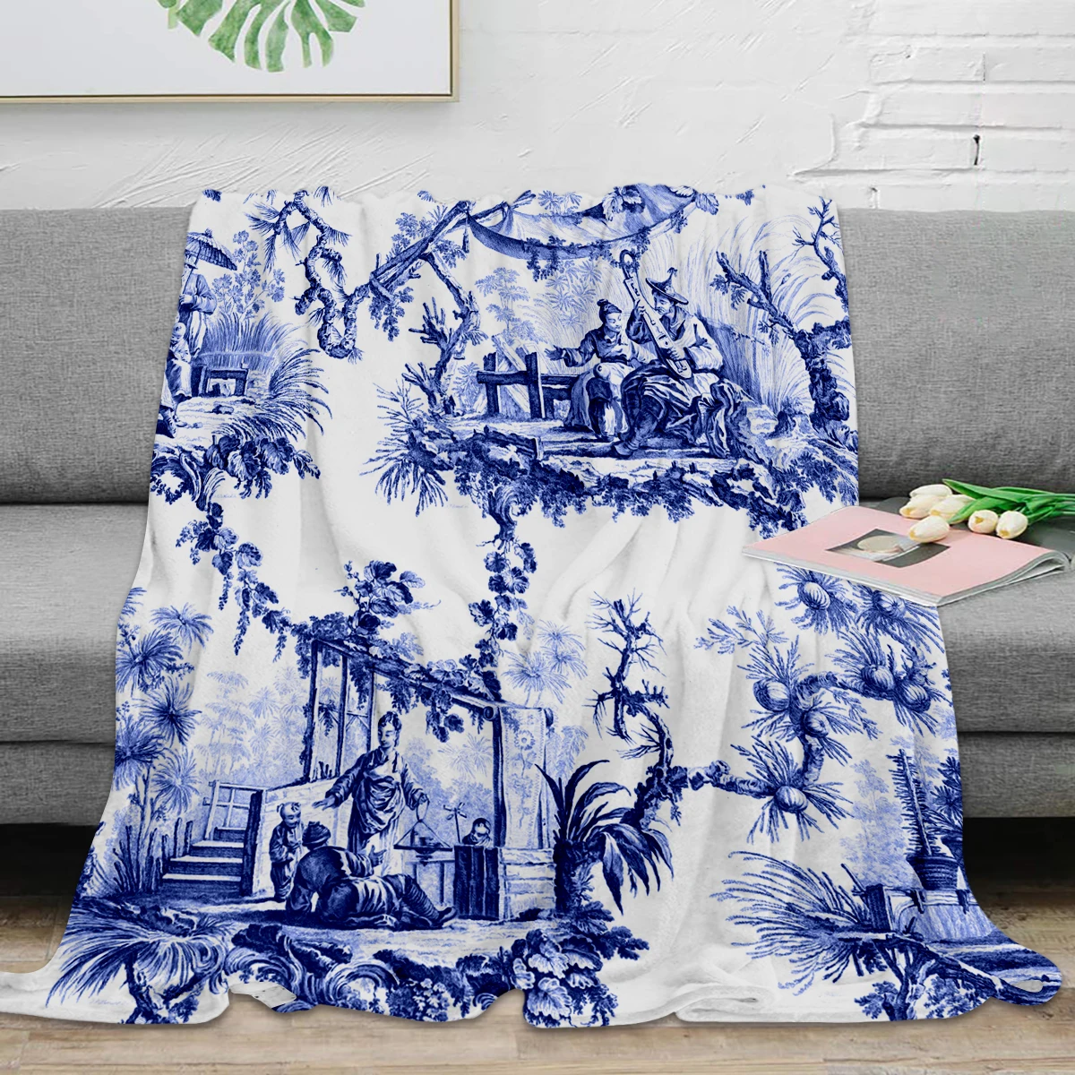 

Throw Blanket Blue Chinoiserie Toile Throw Blanket Warm Microfiber Blanket Flannel Blanket For Bedroom