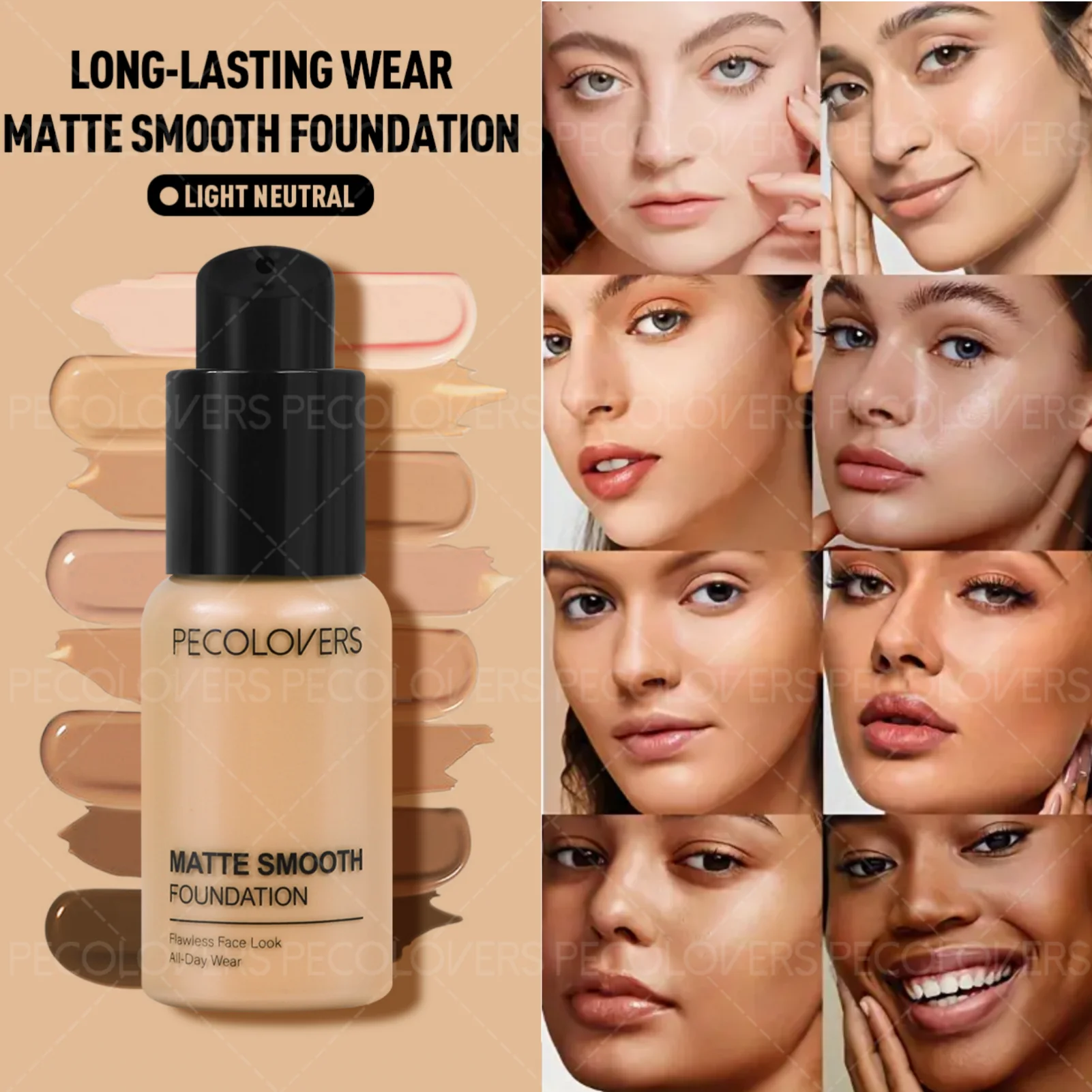 1PC Flawless Liquid Foundation – Vollständige Abdeckung, matt, wasserfest, verbirgt Hautunreinheiten, verschiedene Farbtöne