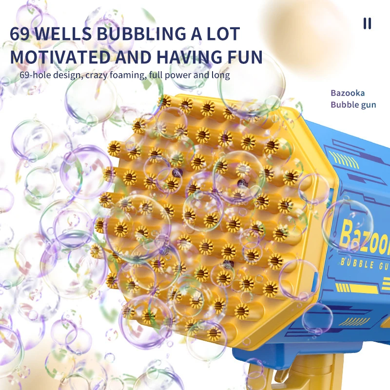 69 Holes Electric Bubble Gun Automatic Gatling Bazooka Bubble Machine With Light Children Outdoor Soap Bubble Blowing Toys