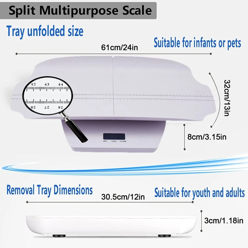 Pet Scale Baby Digital Scale Sturdy Weight Scale lb/kg/oz Mode LCD Display Scale with Weighing Tray Tare Hold Function