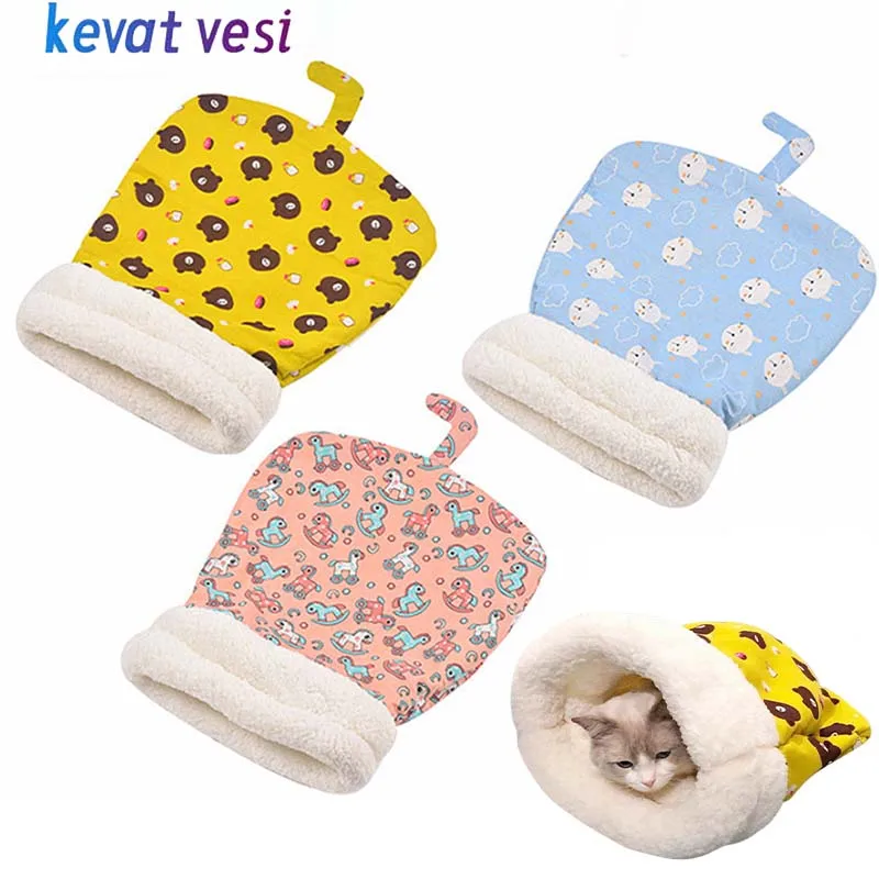 

Winter Warm Cat Sleeping Bag Soft Cozy Pet Quilt Bed for Small Dogs Cats Thicken Semi Closed Kitten Puppy Nest Pet Supplies