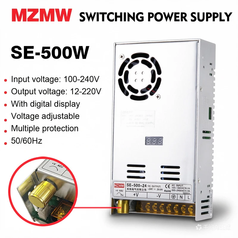 

Импульсный источник питания MZMW 500W с цифровым дисплеем, регулируемый, 0-12В, 15В, 24В, 36В, 48В, 60В, 80В, 110В, 100-120В/200-240В AC/DC, для систем видеонаблюдения (CCTV SMPS)