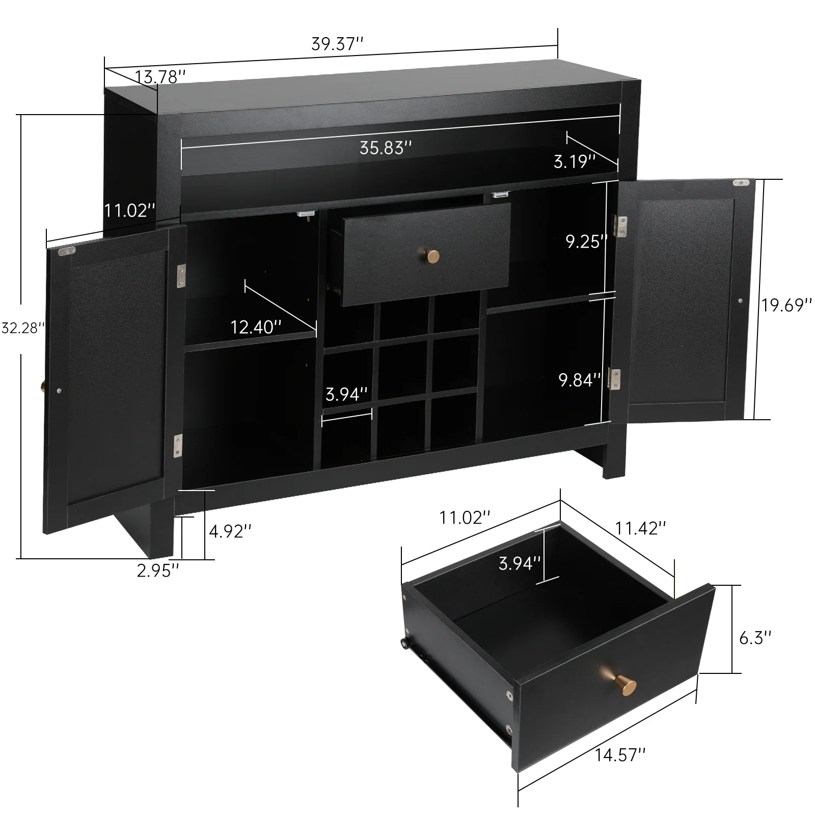 VOWNER Sideboard Buffet Cabinet with 1 Drawer and 2 Doors, Kitchen Storage Cabinet with Open Compartment & Wine Rack