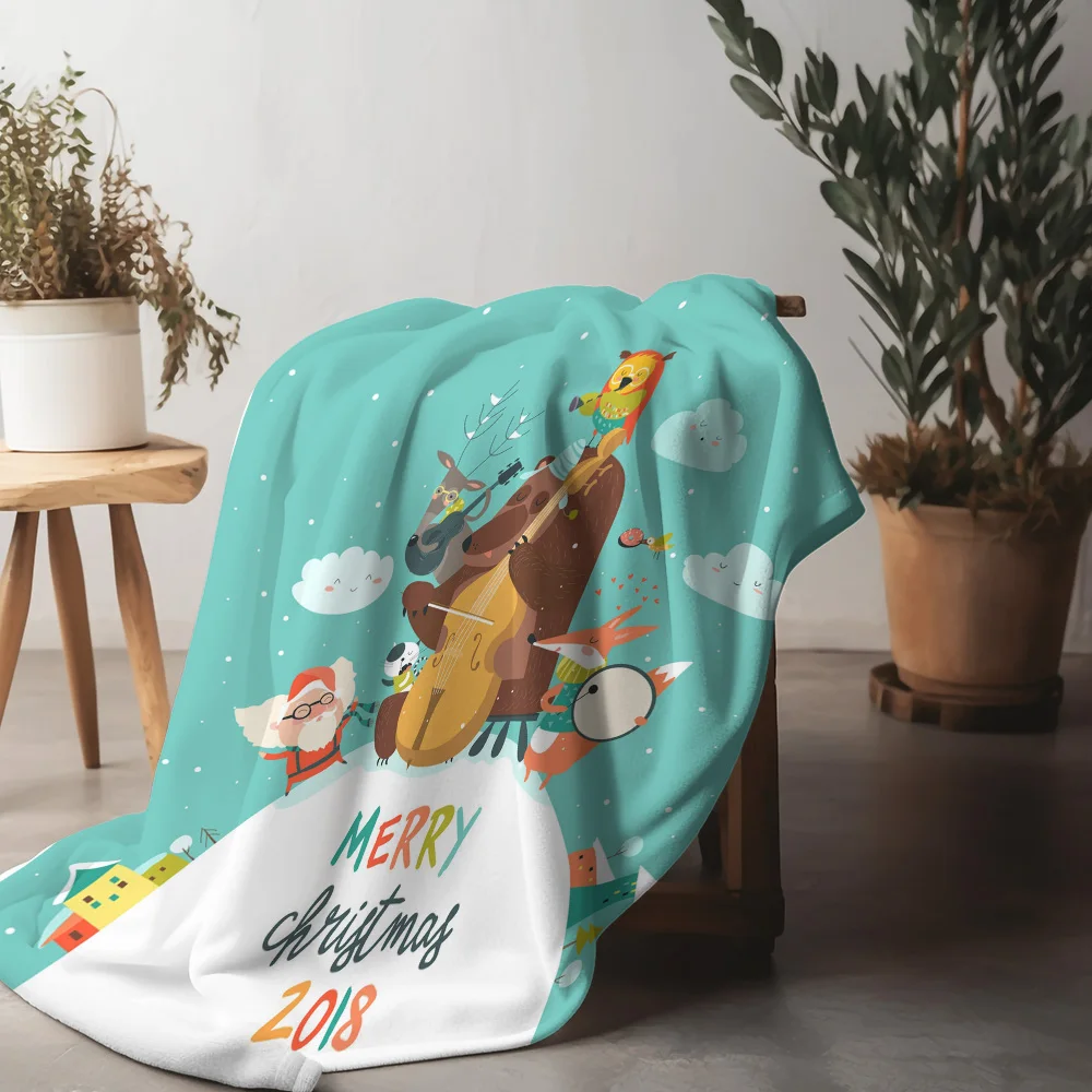 TU Festive Christmas Throw Blanket Cozy Reindeer Santa Claus Holiday Home Decor Gift Soft Plush Warm Blanket Flannel