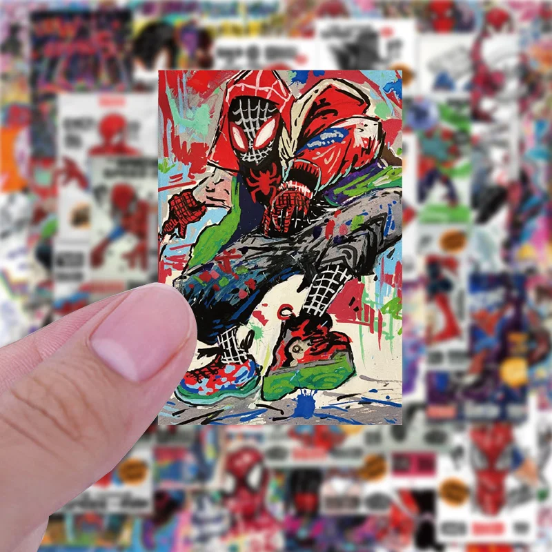 64pcs Marvel Spider-Man Gwen Miles Morales Anime Cartoon Hand-painted Graffiti Stickers Cool Waterproof Decorative Stickers Toy