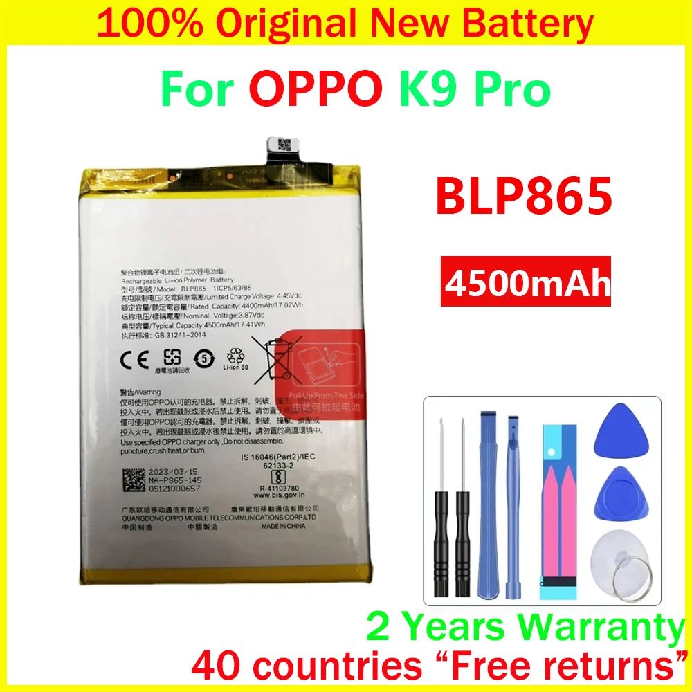 New Original BLP865 Battery For OPPO K9Pro K9 Pro 4500mAh Replacement Batteries With Free Tools