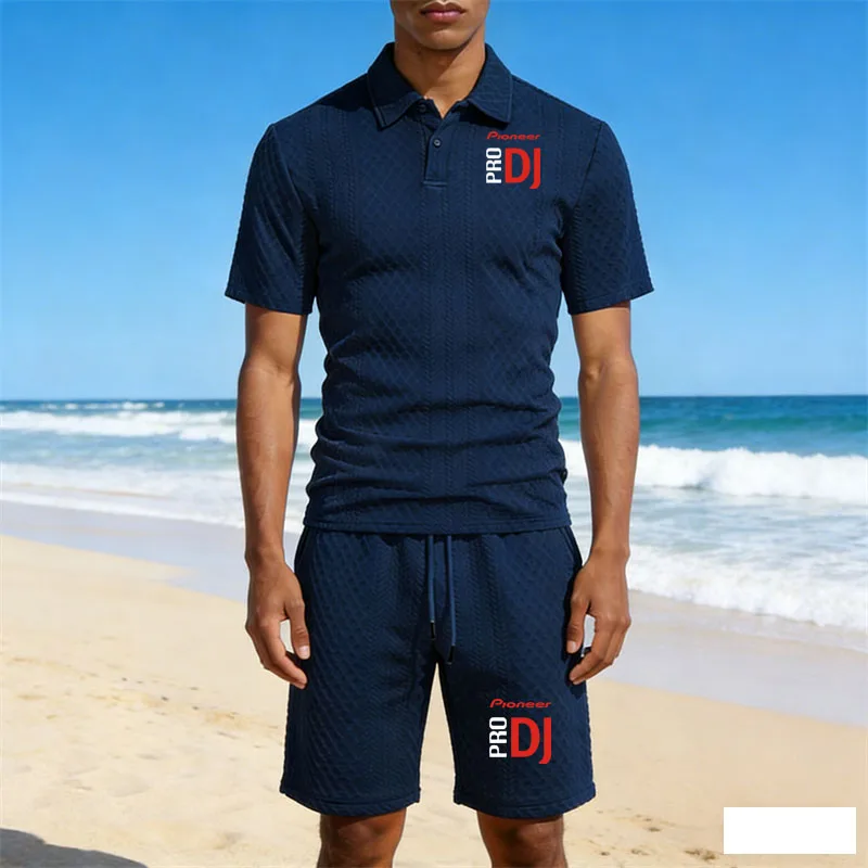 Conjunto deportivo de verano para hombre, polo de manga corta con cremallera y pantalones cortos, conjunto de 2 piezas informal con estampado DJ Pioneer Pro.