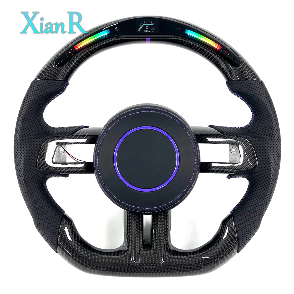 LED RPM Display Carbon Fiber Steering Wheel with Shift Paddles for Ford Mustang 2015-2023 Customizable